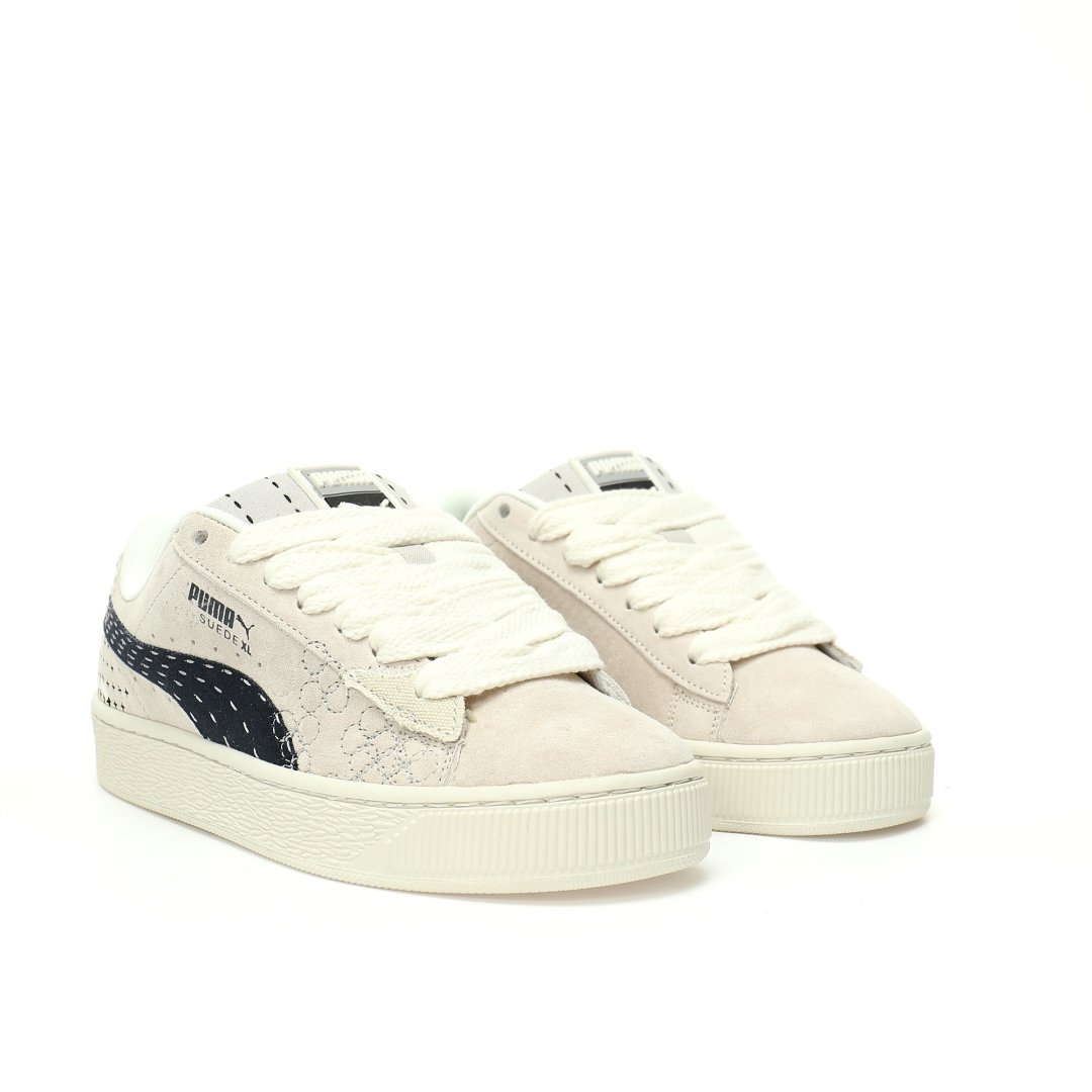 puma suede low xl"beige black"Beige, light grey and black embroidery