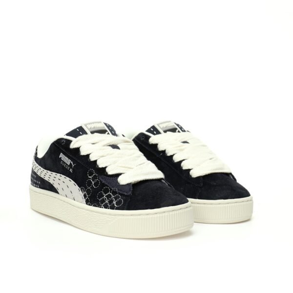 puma suede low xl"beige black"Turn the wool into navy blue and light gray embroidery
