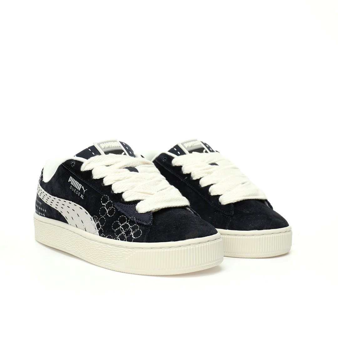 puma suede low xl"beige black"Turn the wool into navy blue and light gray embroidery