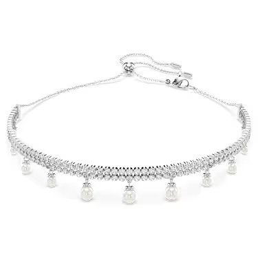 Ariana Grande x Swarovski choker, Crystal pearl, Round cut, White, Rhodium plated
