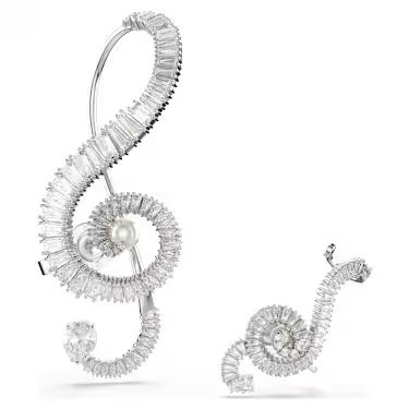 Ariana Grande x Swarovski clip earrings, Asymmetrical design, Crystal pearl, Baguette cut, Whi