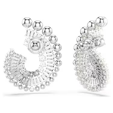 Ariana Grande x Swarovski drop earrings, Crystal Pearl, Mixed cuts, White, Rhodium plated