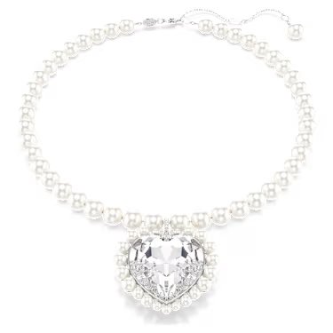 Ariana Grande x Swarovski necklace, Crystal pearl, Heart cut, Heart, White, Rhodium plated