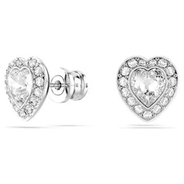 Ariana Grande x Swarovski stud earrings, Mixed cuts, Heart, White, Rhodium plated