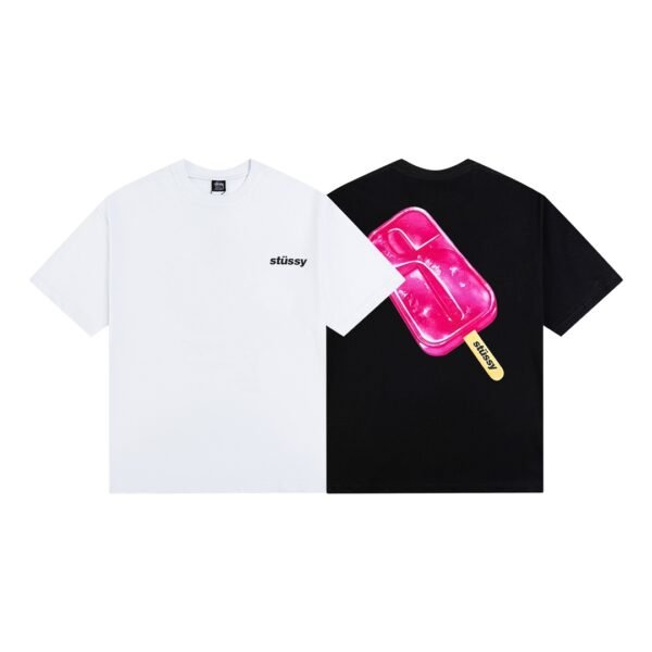 STUSSY ice cream big S popsicle pattern print men's and women's short-sleeved T-shirt