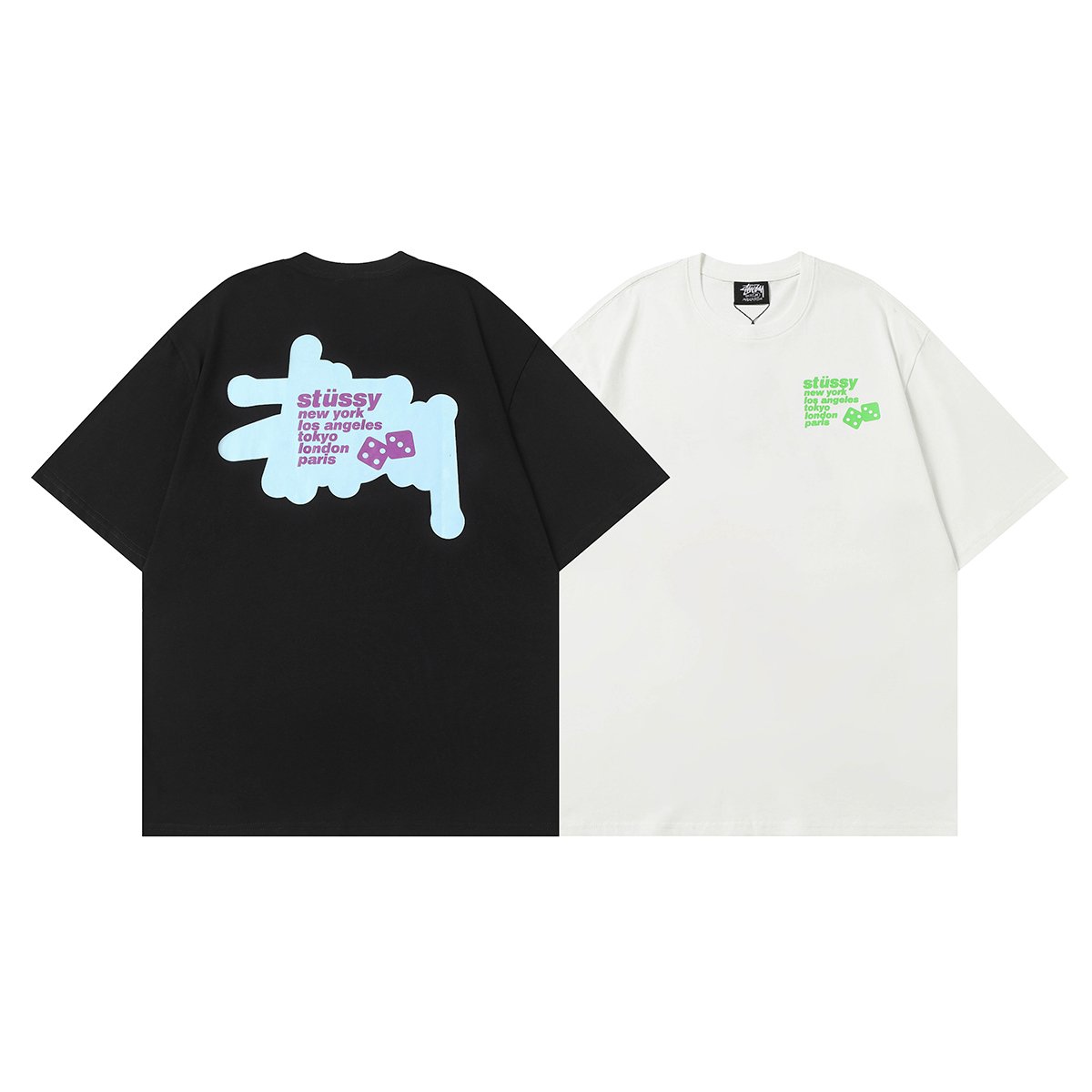 Stussy American trendy brand loose-fitting short-sleeved T-shirt series summer series ribbed neckline  D12