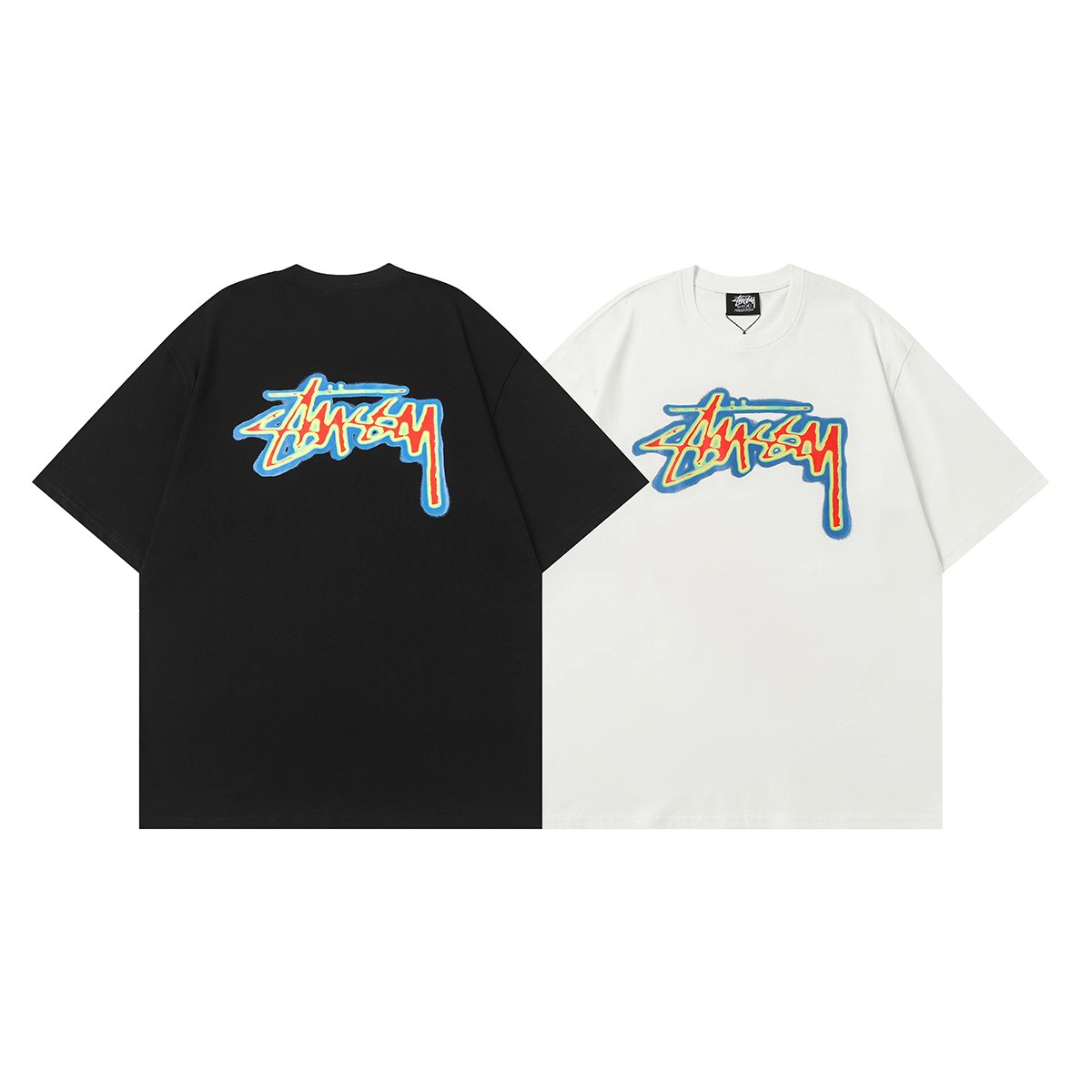 Stussy American trendy brand loose-fitting short-sleeved T-shirt series summer series ribbed neckline  D07