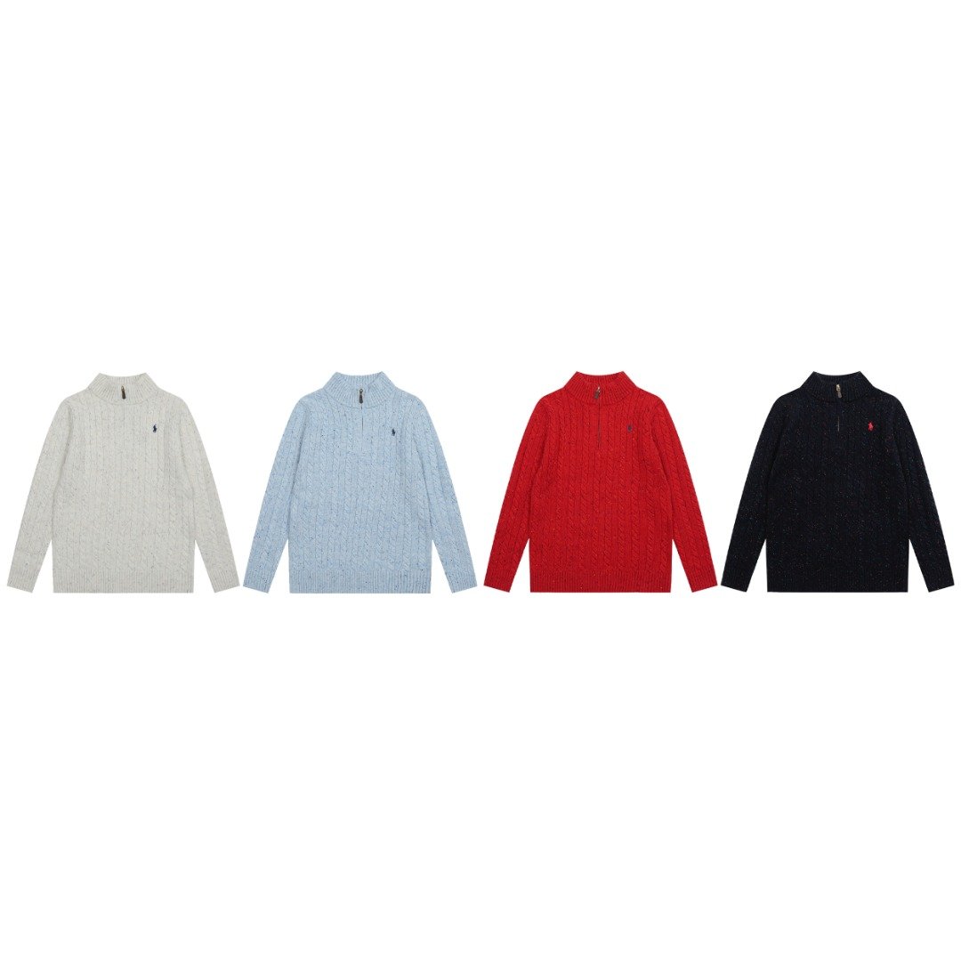 Ralph Lauren wool blend pony embroidered logo cable knit half-zip sweater