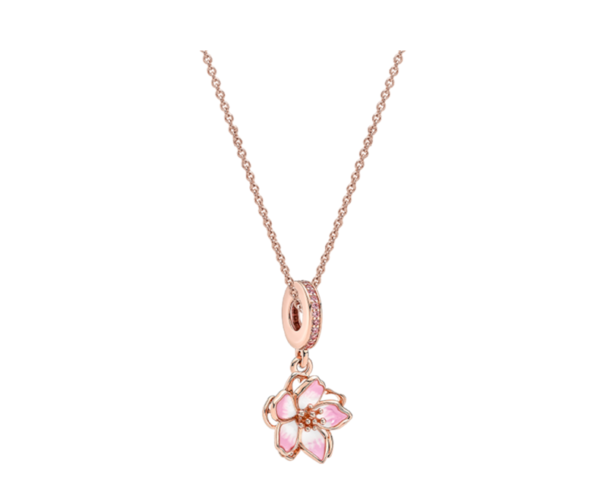 PANDORA Sakura Dancing Spring Necklace Set Rose Gold Rotating Sakura